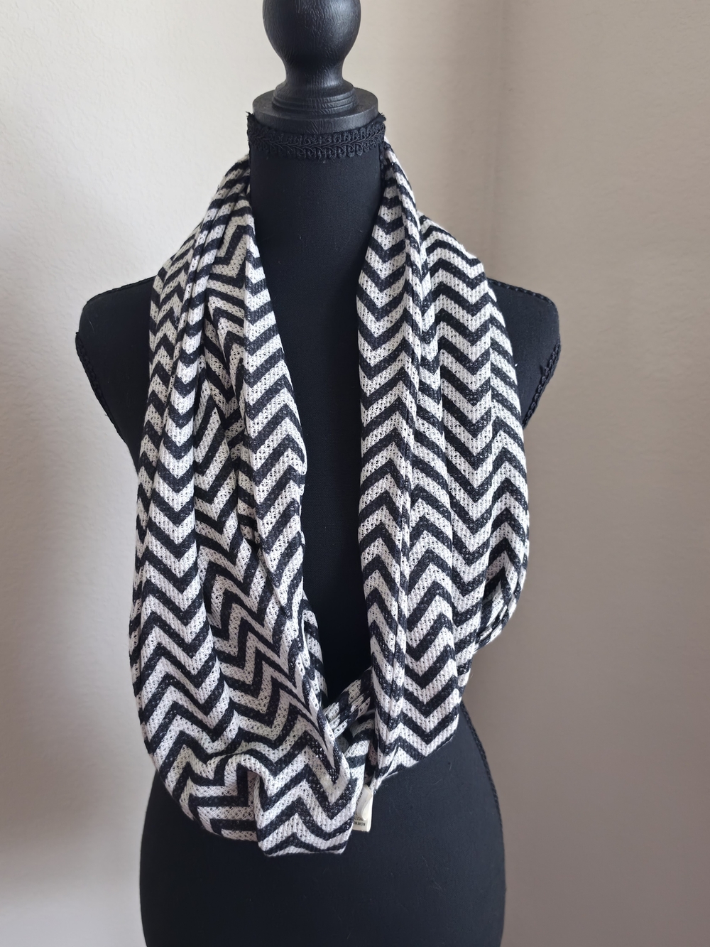 Black & White Striped Knit Infinity Scarf